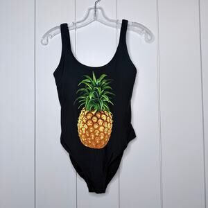 Cali For Nia Pineapple One-Piece Swimsuit SM  Black Lace-Up Back